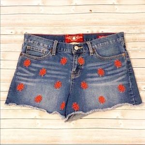 Lucky Brand Coral Embroidered Cut-Off Jeans Shorts